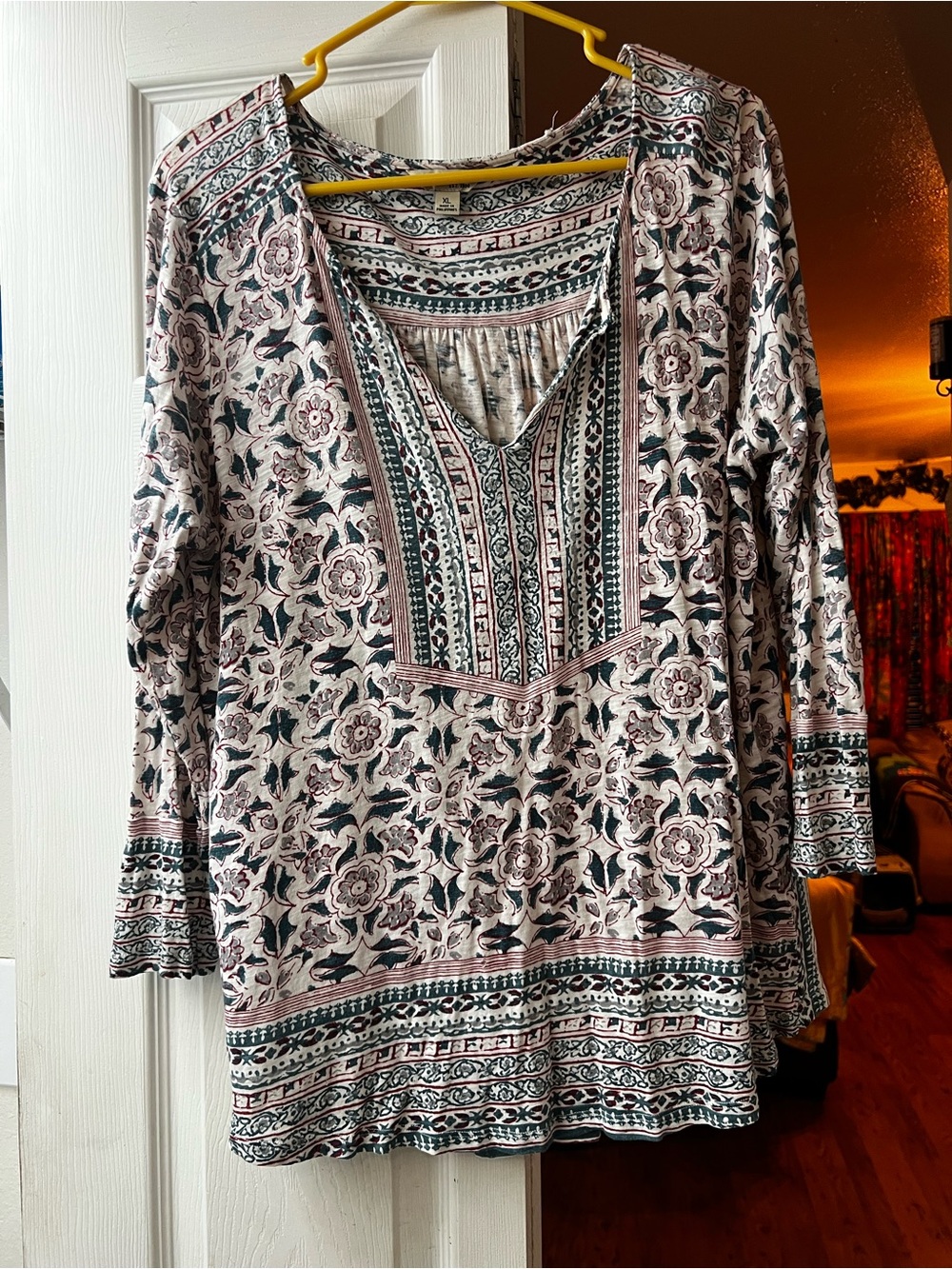 Lucky Brand Floral Print V-Neck Tunic — Pink & Green
